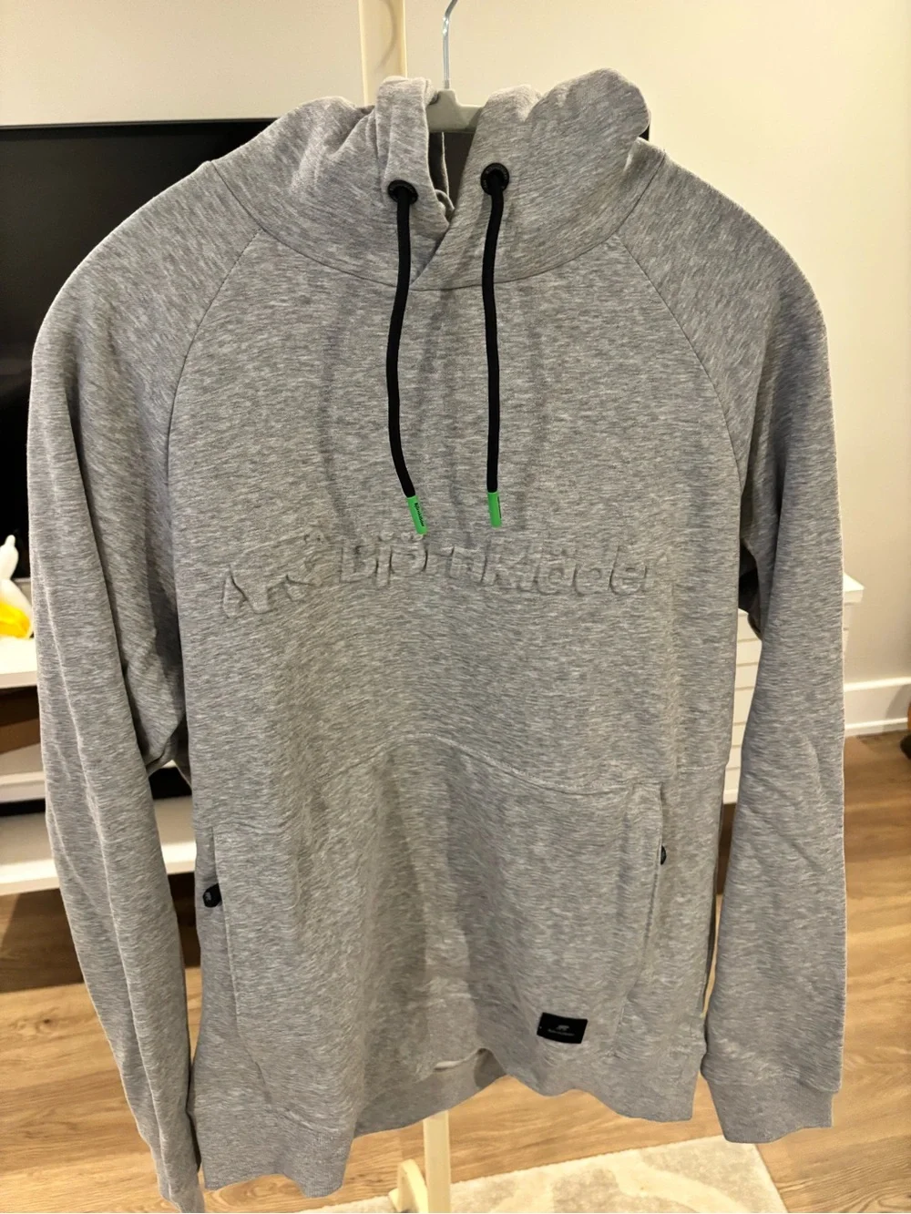 Light Grey Hoodie with Embossed Logo and Contrast Drawcords